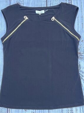 Calvin Klein Black Tank Top with Gold Zipper Accents